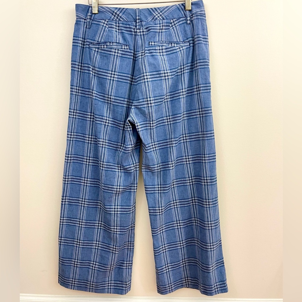 Banana Republic Linen blend Wide-leg Crop Pants Blue Plaid, EUC - Picture 11 of 11